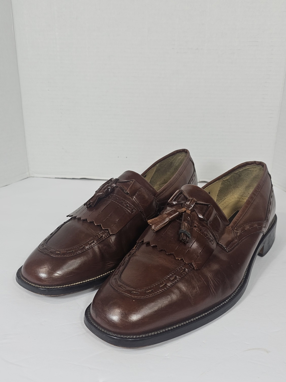Stacy Adams Brown Leather Tassel Kiltie Loafers Preppy Mens Sz 11